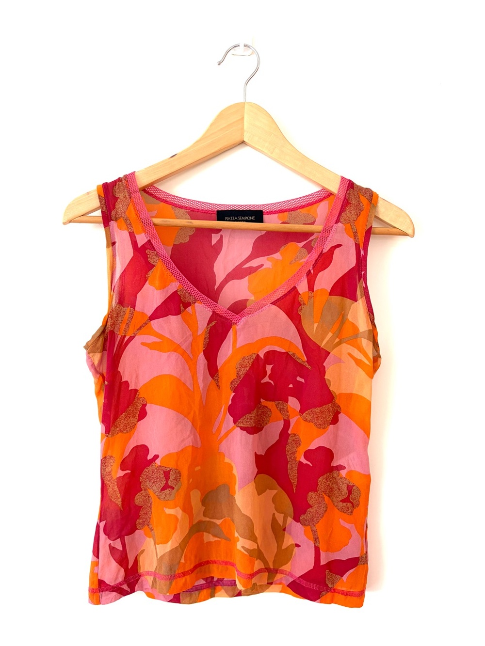Piazza Sempione Pink Orange Floral Silk Blend Top